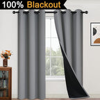 Yakamok 84 Inch Length 100% Blackout Curtains for Bedroom, 2 Thick Layers Thermal Insulated Grommet Total Blackout Drapes with Black Liner for Living Room (42Wx84L,Grey, 2 Panels)