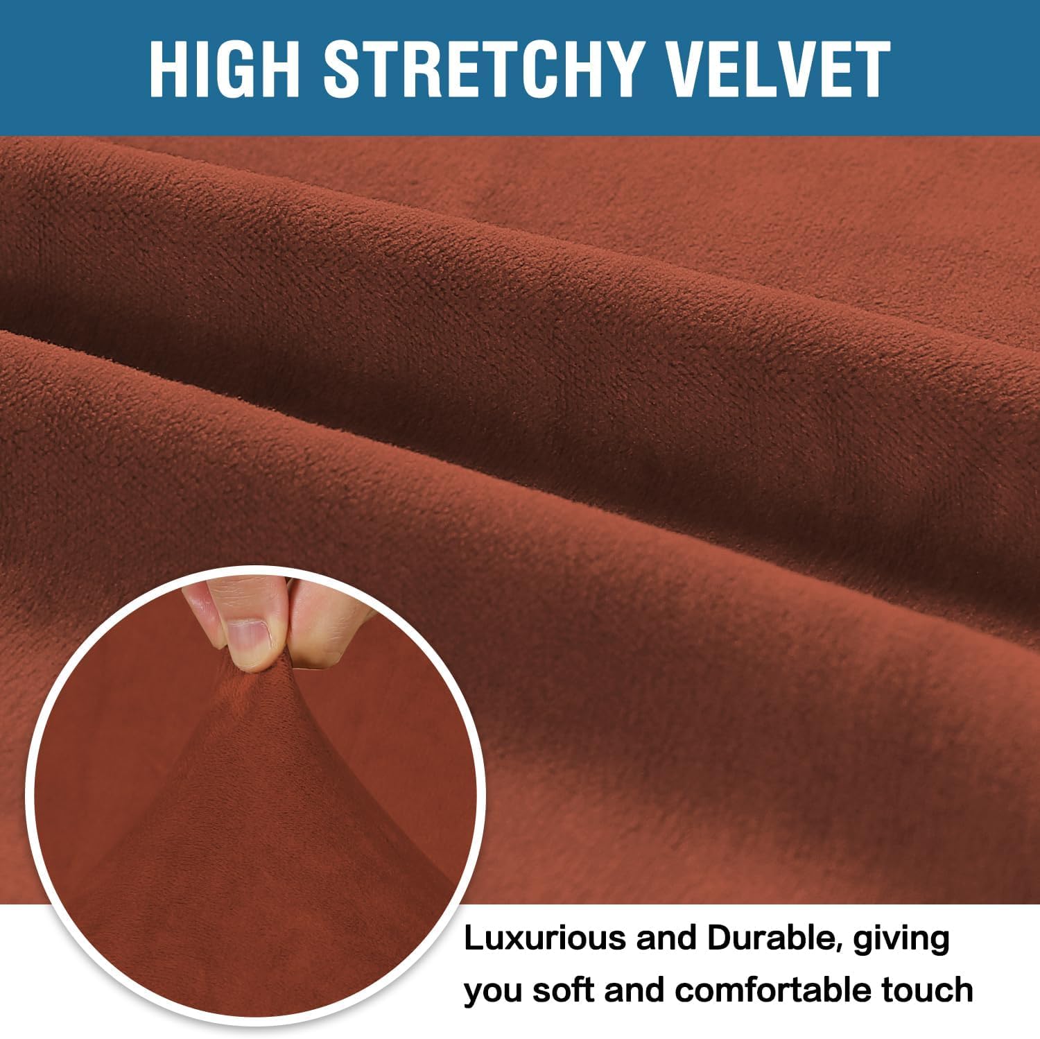 H.VERSAILTEX Stretch Velvet Sofa Covers for 3 Cushion Couch Covers Furniture Protector Soft with Non Slip Elastic Bottom, Crafted from Thick Comfy Rich Velour (Large Sofa 90"-97", Rust)
