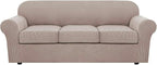 H.VERSAILTEX 4 Piece Stretch Sofa Covers for 3 Cushion Couch Covers for Living Room Slipcovers (Base Cover Plus 3 Seat Cushion Covers) Upgraded Thicker Jacquard Fabric (Sofa, Sand)