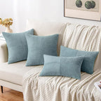 MIULEE Sky Blue Decorative Throw Pillow Covers 18x18 Inch for Couch Bed Sofa Pack of 2 Boho Farmhouse Throw Pillows Soft Cross Corduroy Patchwork Textured Cushion Cases