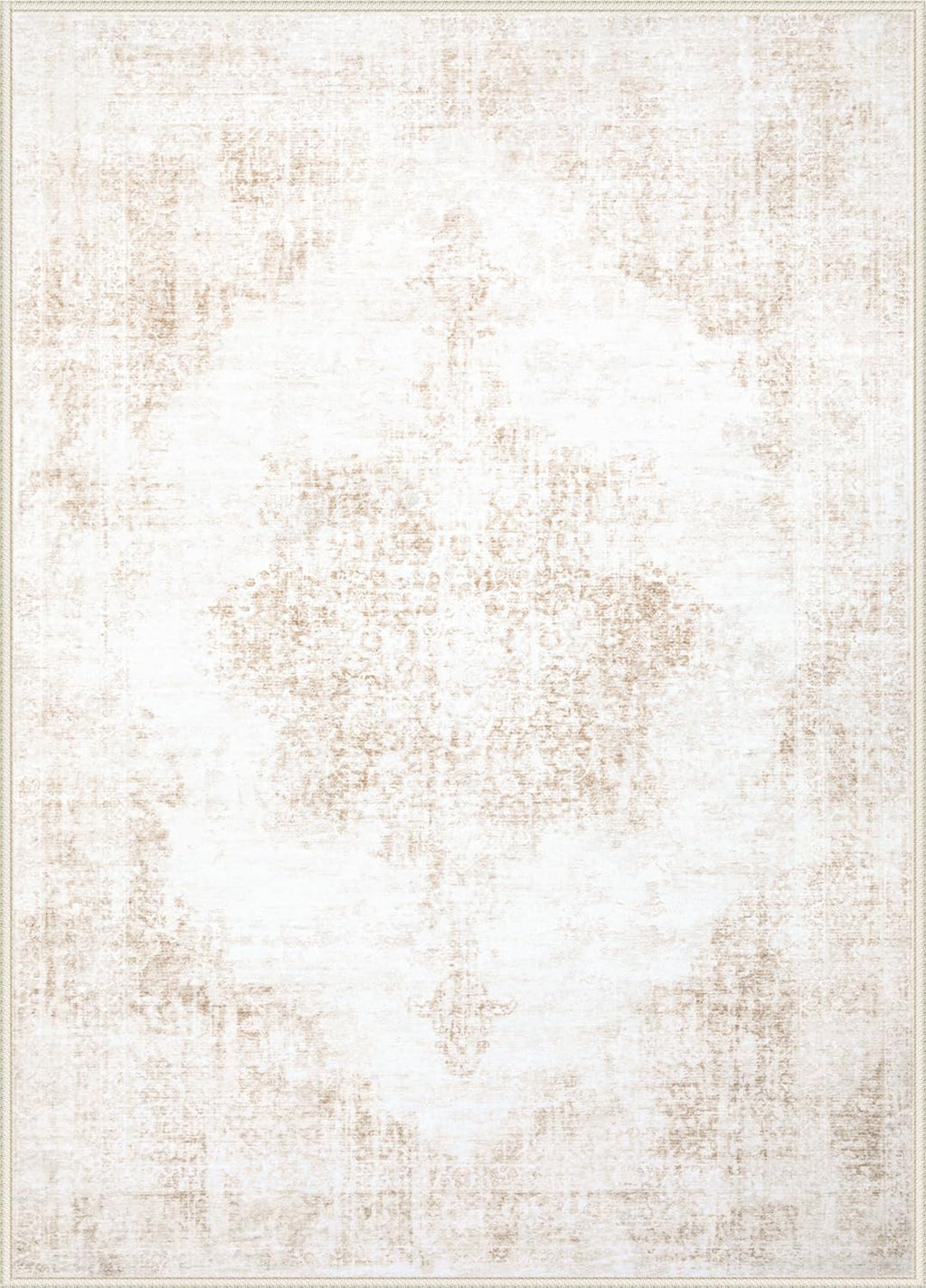 Area Rug 5x7 Vintage Rug: Washable Living Room Rugs Retro Medallion Distressed Large Rugs Soft Low Pile Non-Slip Indoor Floor Carpet for Bedroom Kitchen Nursery Dining Table Office (Beige, 5'x7')