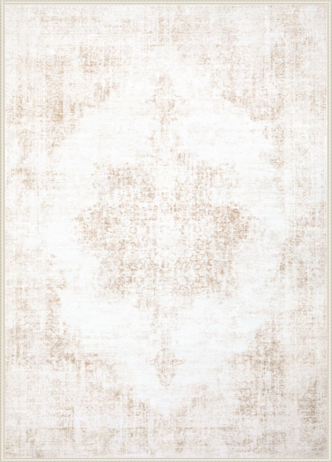 Area Rug 5x7 Vintage Rug: Washable Living Room Rugs Retro Medallion Distressed Large Rugs Soft Low Pile Non-Slip Indoor Floor Carpet for Bedroom Kitchen Nursery Dining Table Office (Beige, 5'x7')