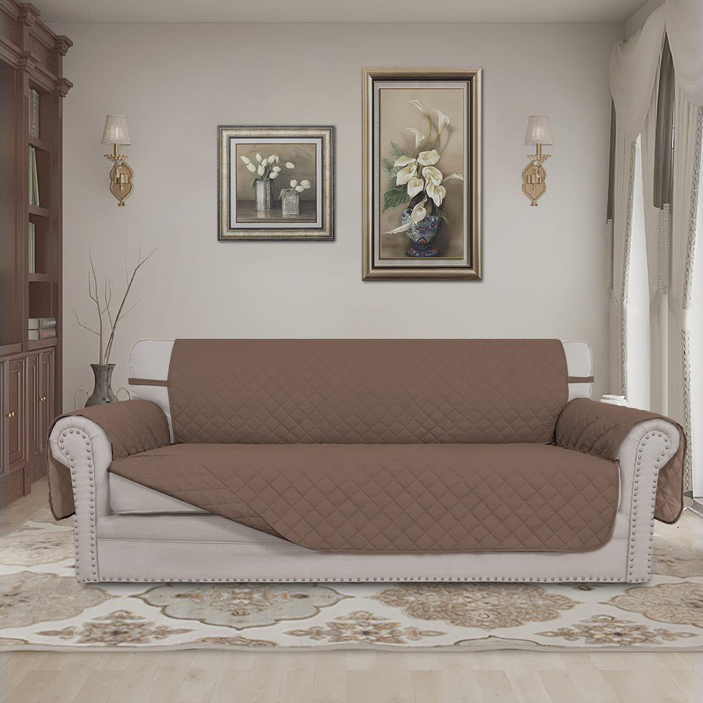 Easy-Going Reversible Oversized Couch Cover for 3 Cushion Couch Sofa Cover for Dogs Water Resistant Furniture Protector Cover with Foam Sticks for Pet (Oversized Sofa, Brown/Brown)