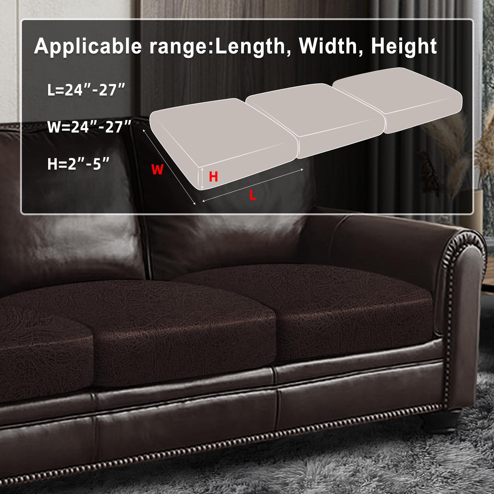 ANARACHON Leather Look Couch Cushion Covers Sofa Seat Slipcovers Sets Couches Furniture Protector for Sectional Armchair Loveseat Pets Kids Stretch Spandex Fabric (3 Cushion Sofa, Chocolate)