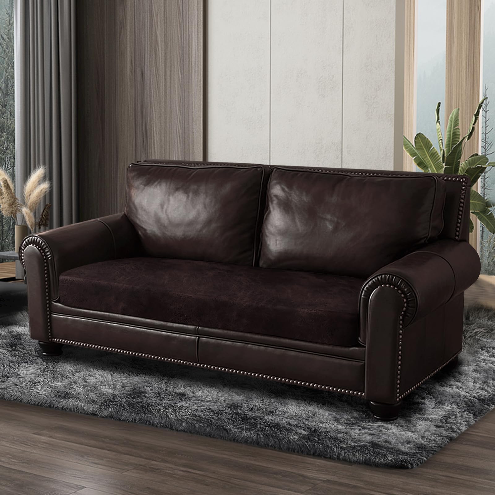 ANARACHON Leather Look Couch Cushion Covers Sofa Seat Slipcovers Sets Couches Furniture Protector for Sectional Armchair Loveseat Pets Kids Stretch Spandex Fabric (1 Cushion Loveseat, Chocolate)