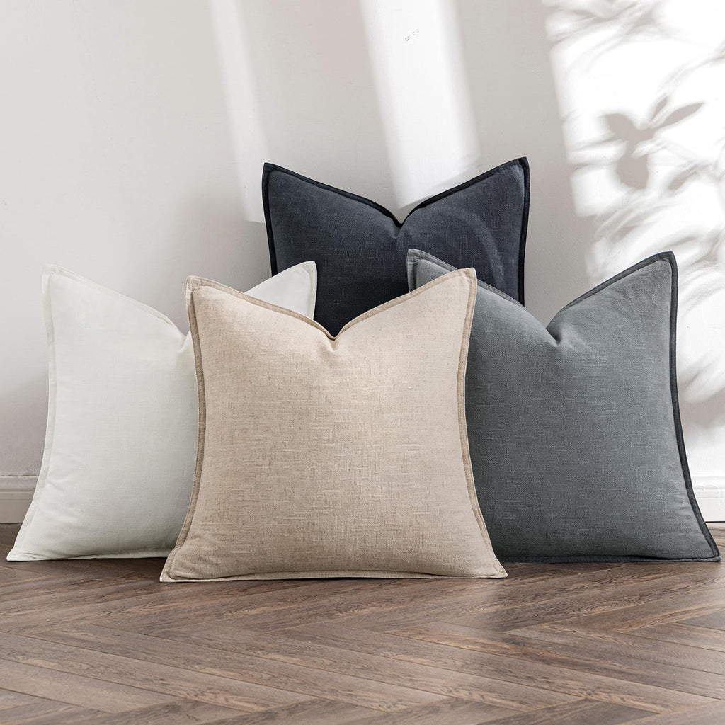 MIULEE Beige Boho Linen Decorative Pillow Covers 24x24 Inch Pack of 4