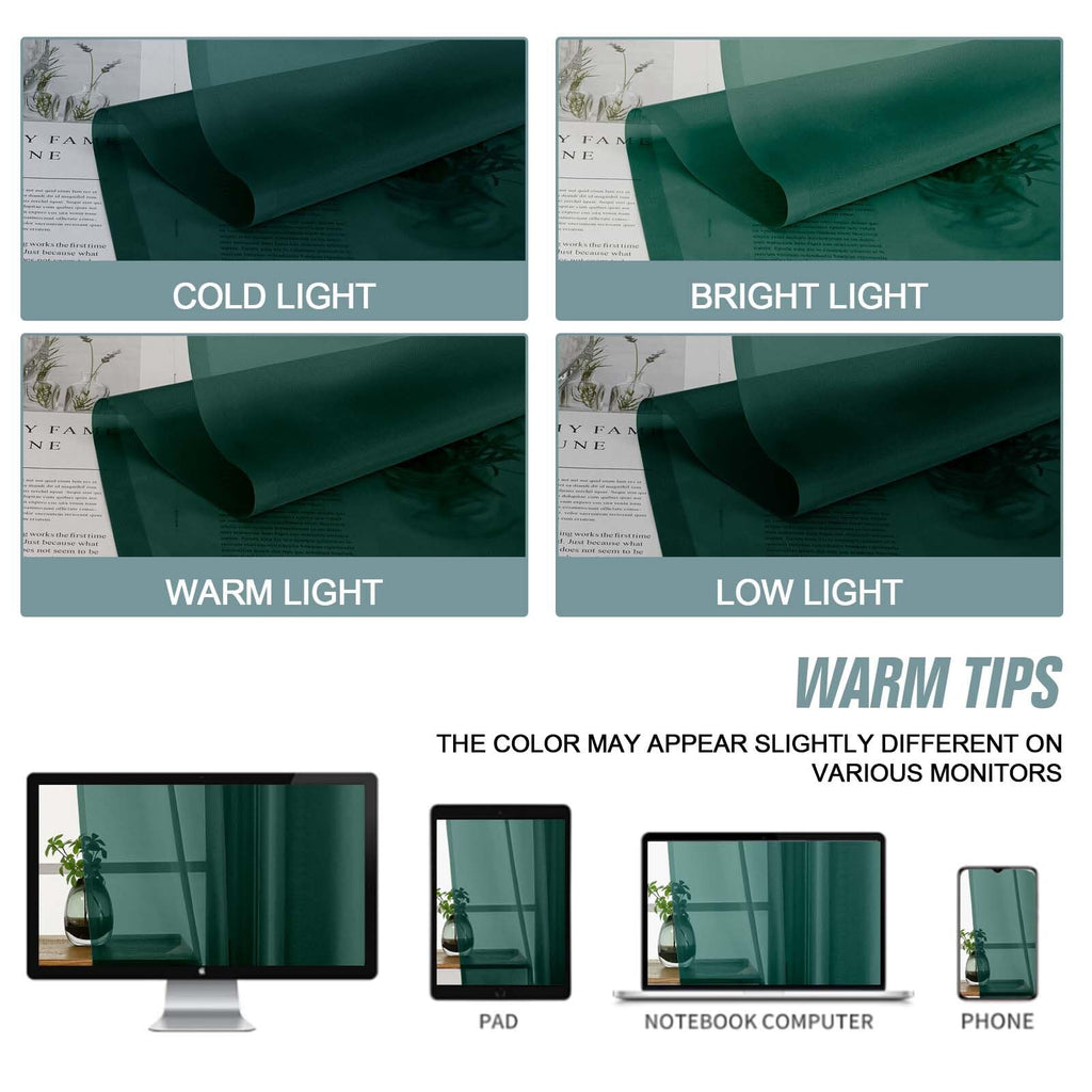 Ebesto Green Window Sheer Curtains 45 Inches Length, Voile Short Curtains for Christmas, Modern Soft Window Drapes 2 Panels Set, Top Dual Rod Pocket, Hunter Green, 2x42Wx45L Inches