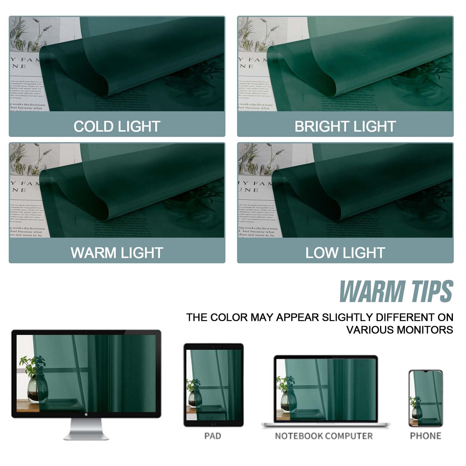 Ebesto Green Window Sheer Curtains 45 Inches Length, Voile Short Curtains for Christmas, Modern Soft Window Drapes 2 Panels Set, Top Dual Rod Pocket, Hunter Green, 2x42Wx45L Inches
