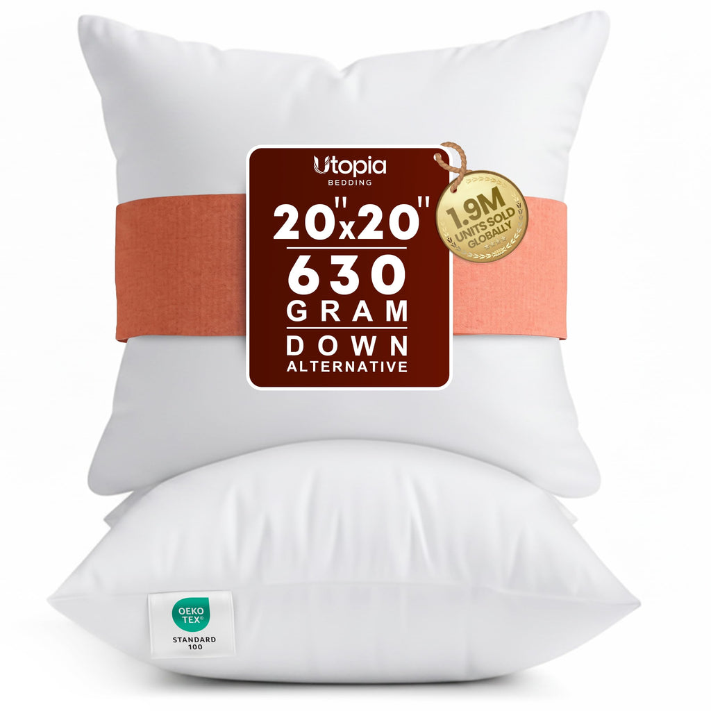 Utopia Bedding 20x20 Pillow Inserts, White Throw Pillows for Couch, 2 Pack