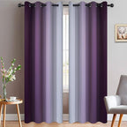 Yakamok Room Darkening Gradient Color Ombre Curtains, Light Blocking Thermal Insulated Grommet Window Drapes for Living Room/Bedroom (Greyish White and Purple, 2 Panels, 52x96 Inch)