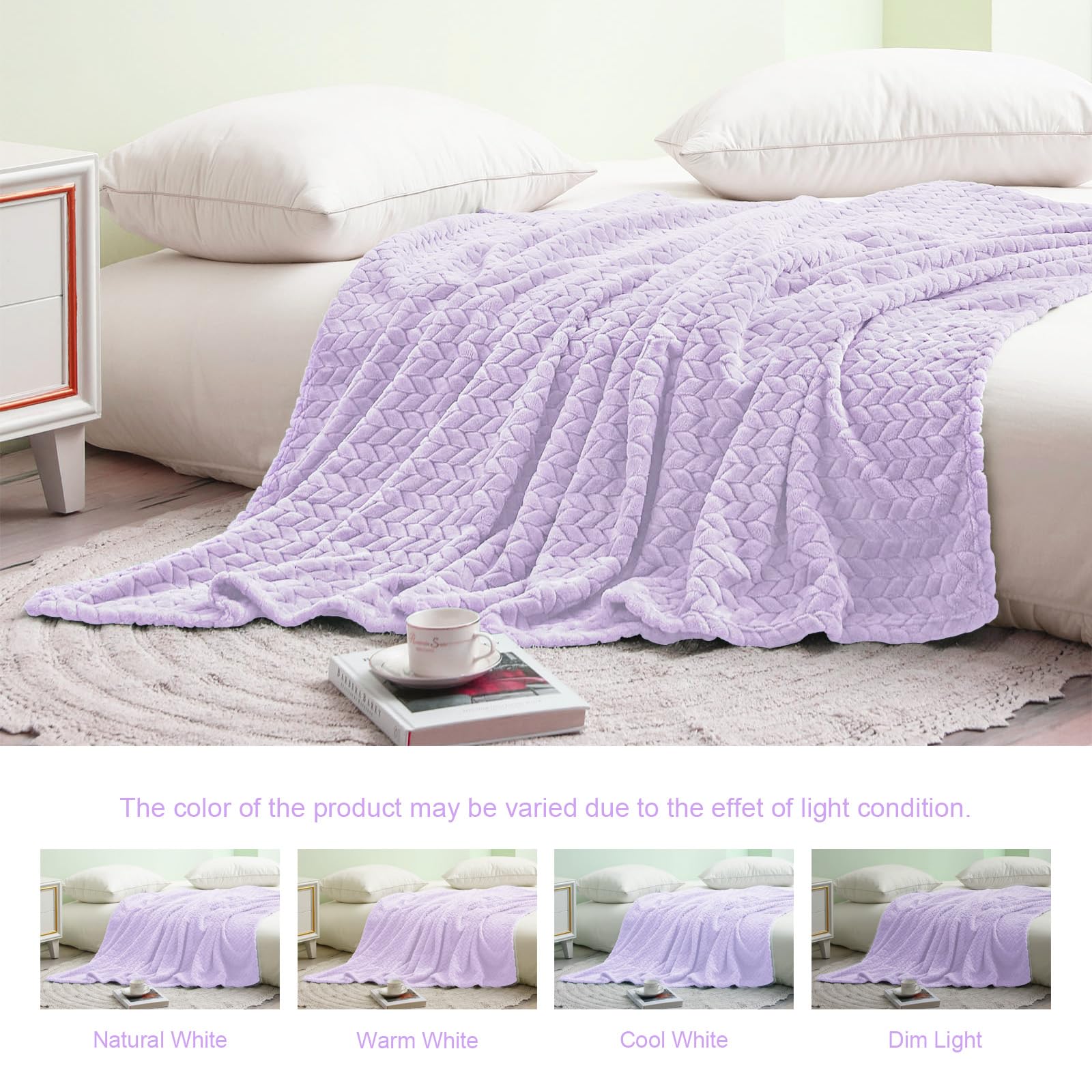 Exclusivo Mezcla Soft Fleece Bed Blanket King Size, 90”x104”, Lilac Purple