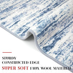 Lansny Modern Abstract Hallway Runner Rug, Blue White Washable Kitchen Runner Non-Slip Soft 2x8 Runner Rug Thin Print Faux Wool Carpet for Entryway Bedroom Laundry Room Indoor Home Decor