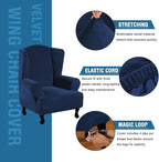 H.VERSAILTEX Wingback Chair Covers Velvet Plush Wing Chair Slipcover 1 Piece High Stretch Wing Back Chair Slipcovers Sofa Cover Furniture Cover with Elastic Bottom, Navy