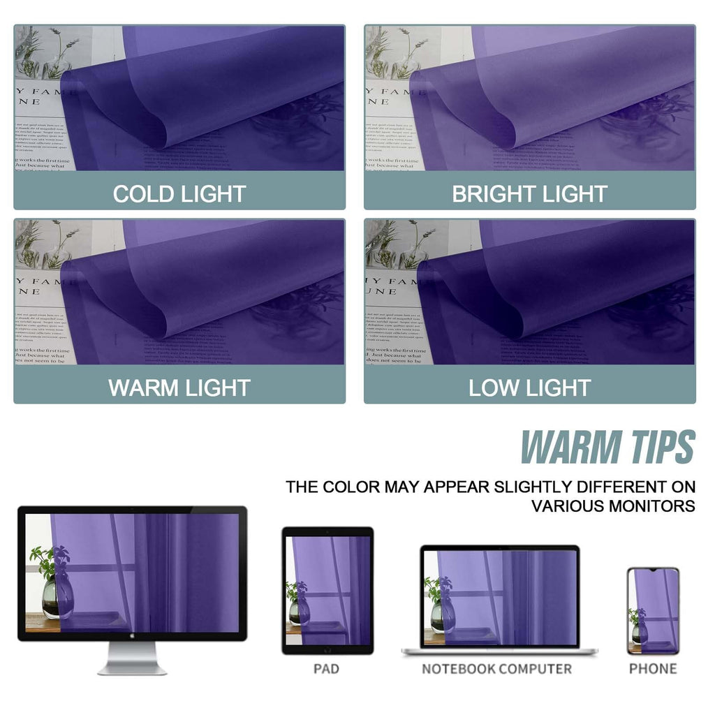 Ebesto Purple Small Sheer Curtains 2 Panels Set, Kitchen Curtains 36 Inch Length, Elegant Light Filtering Short Window Drapes for Living Room Bedroom, Dual Rod Pocket Design, 2x42Wx36L Inches