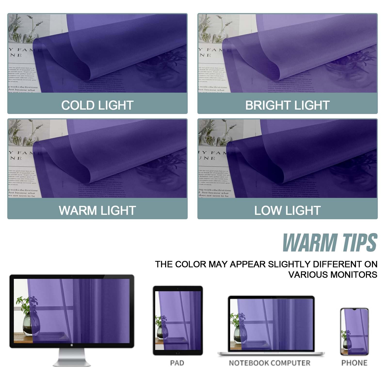 Ebesto Purple Small Sheer Curtains 2 Panels Set, Kitchen Curtains 36 Inch Length, Elegant Light Filtering Short Window Drapes for Living Room Bedroom, Dual Rod Pocket Design, 2x42Wx36L Inches