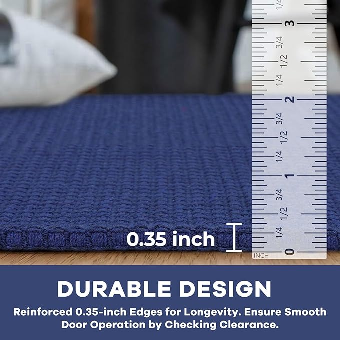 KOZYFLY Washable Area Rug 6x9 ft Rubber Backed Non Slip Rugs for Living Room Braided Cotton Bedroom Rug Woven Office Rugs Indoor Floor Carpets for Dining Bedroom Living Room, Royal Blue/Navy
