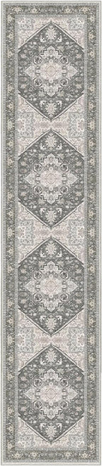 OPPODREAM Soft Entryway Rug 2x10, 2x10 Rug Runner, Washable Hallways Carpet 2 x 10 with Non Slip Backing, Low-Pile Bedside Carpet 2 x 10, Long, Faux Cashmere, Greenish Grey
