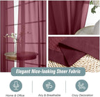 Ebesto Burgundy Sheer Curtains 120 Inches Long 2 Panels, Extra Long Light Filtering Modern Window Curtains for Sliding Glass Door, Rod Pocket Voile Drapes for Living Room Bedroom, 2x42Wx120L Inches
