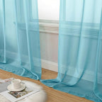 Aiyufeng Aqua Sheer Curtains 72 Inch Length 2 Panels Set, Light Filtering Airy Rod Pocket Aqua Window Curtain Treatment Drapes for Kitchen Bedroom Living, Each 42Wx72L Inches