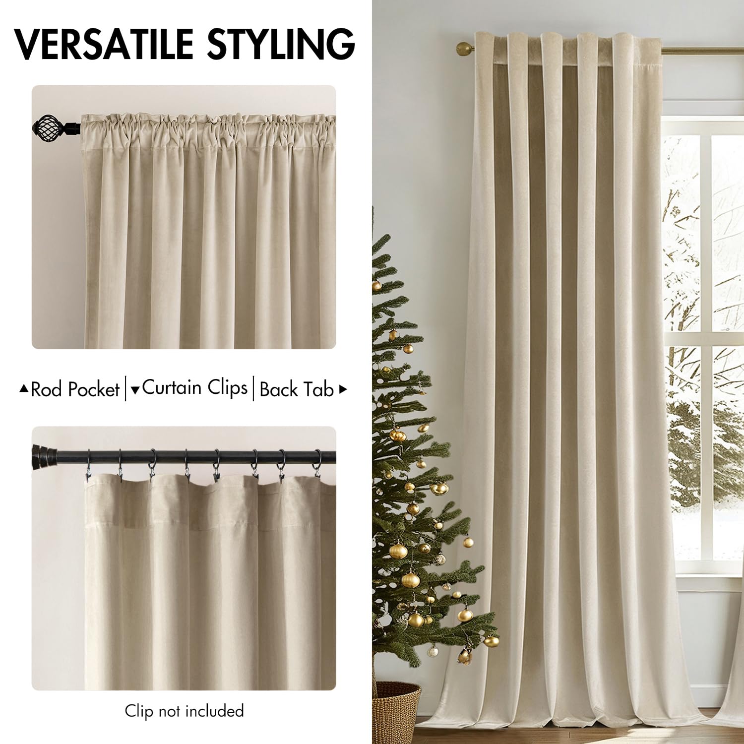 MIULEE Velvet Curtains 52x108 inches 2 Panels Beige Blackout Curtains