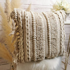 COZYDEKO Throw Boho Pillow Cover, 18”x18” Bohemian Moroccan Rustic Decorative Pillows with Tufted Accents, Plush Handwoven Cotton, Textured Woven Neutral Farmhouse Scandinavian Home Decor (no Insert)