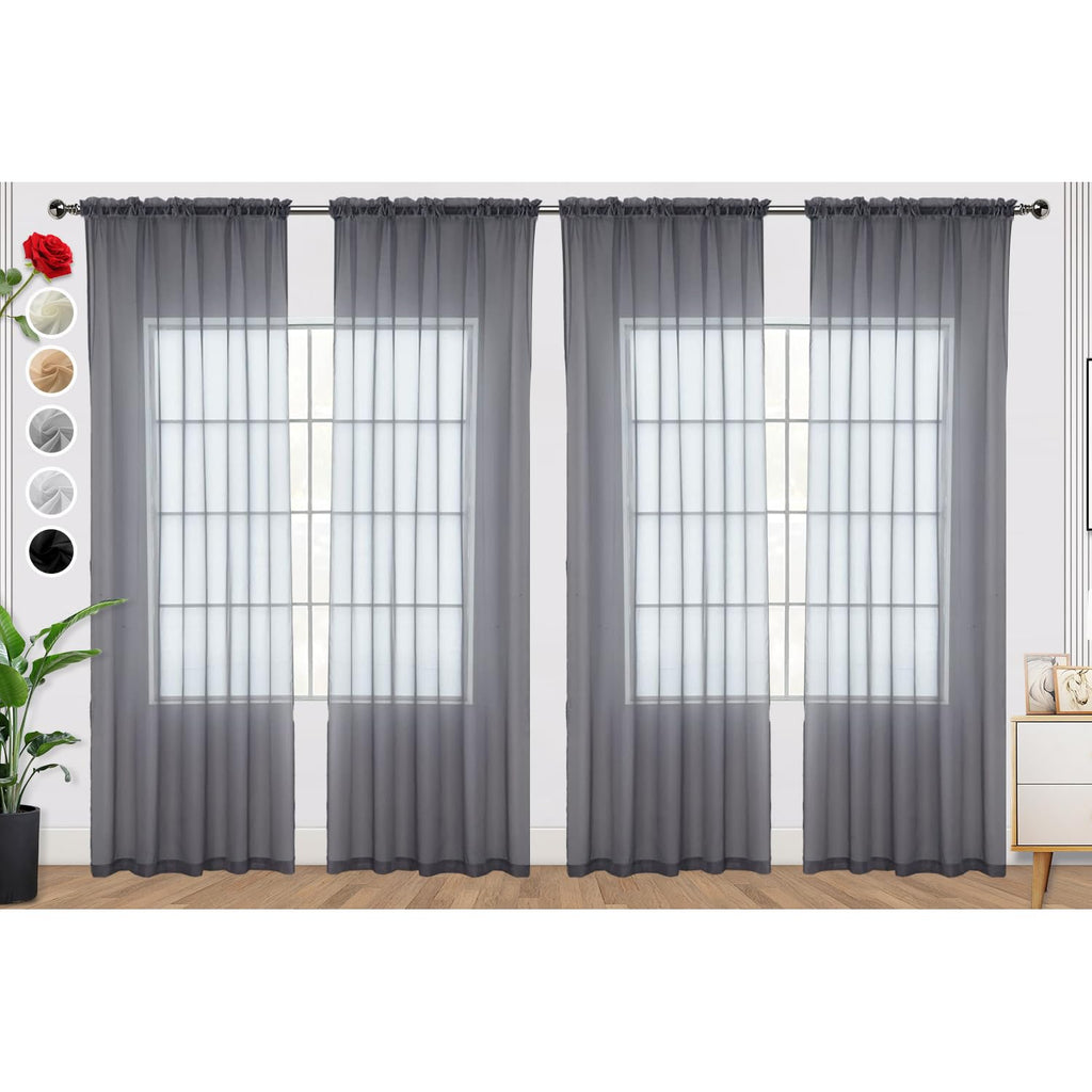 SpaceDresser Grey Sheer Curtains 4 Panels Rod Pocket Semi-Sheer Curtain 72 Inches Long Light Filtering Voile Window Drapes for Bedroom Living Room Kitchen, Each 52W x 72L