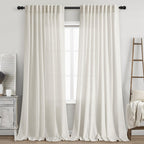 Linen Curtains 96 inches Long for Bedroom Back Tab Light Filtering Privacy Sheer Cream Curtains Modern Farmhouse Coastal Decor Cream Cotton Textured Gauze Curtain 2 Panel Set 70x96