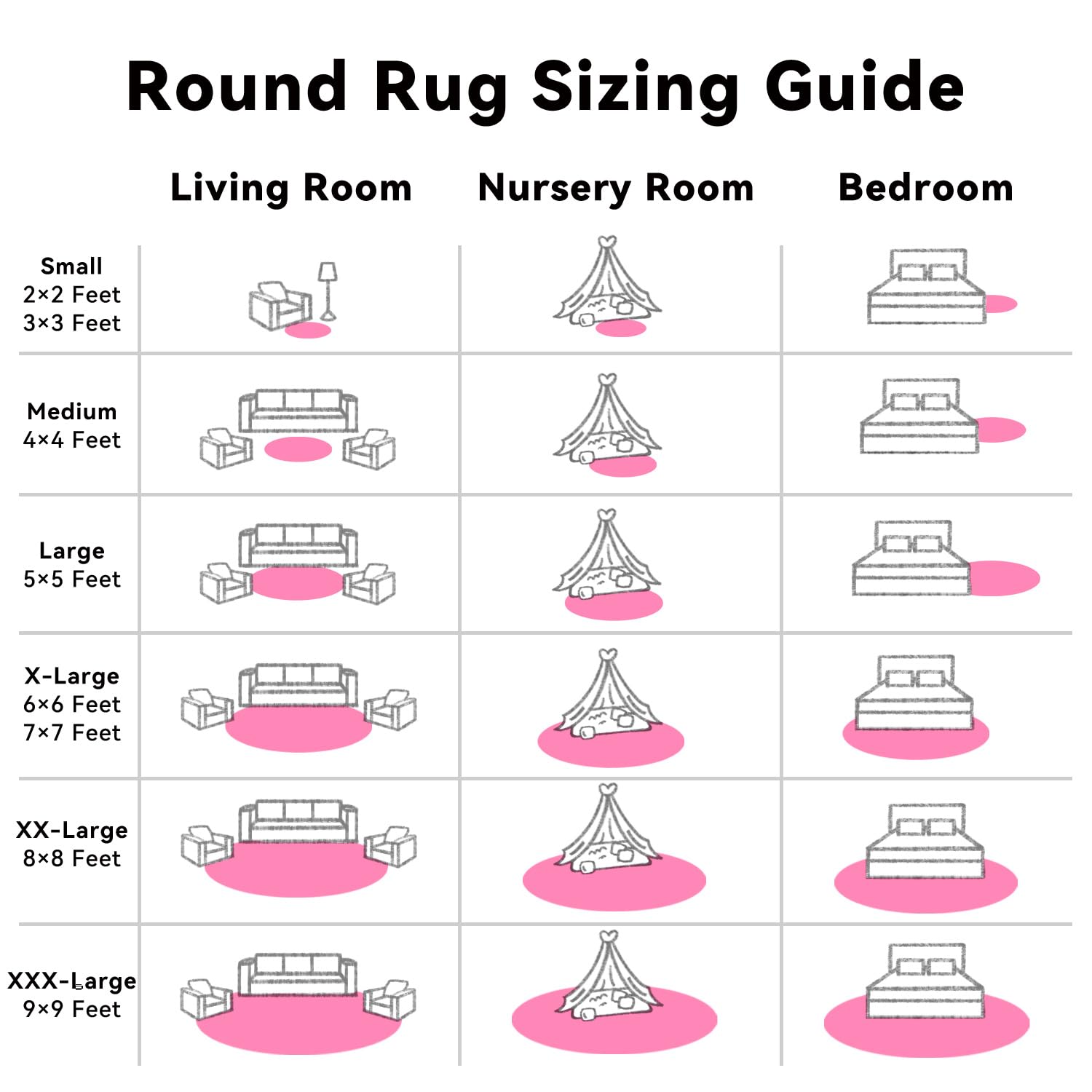 OLANLY Hot Pink Round Rugs for Bedroom - Machine Washable, 9 ft Circle Area Rugs for Living Room, Soft and Fluffy Shaggy Carpet for Teen Girls and Boys, Nursery Rooms, Dorms, Home Decor Aesthetic
