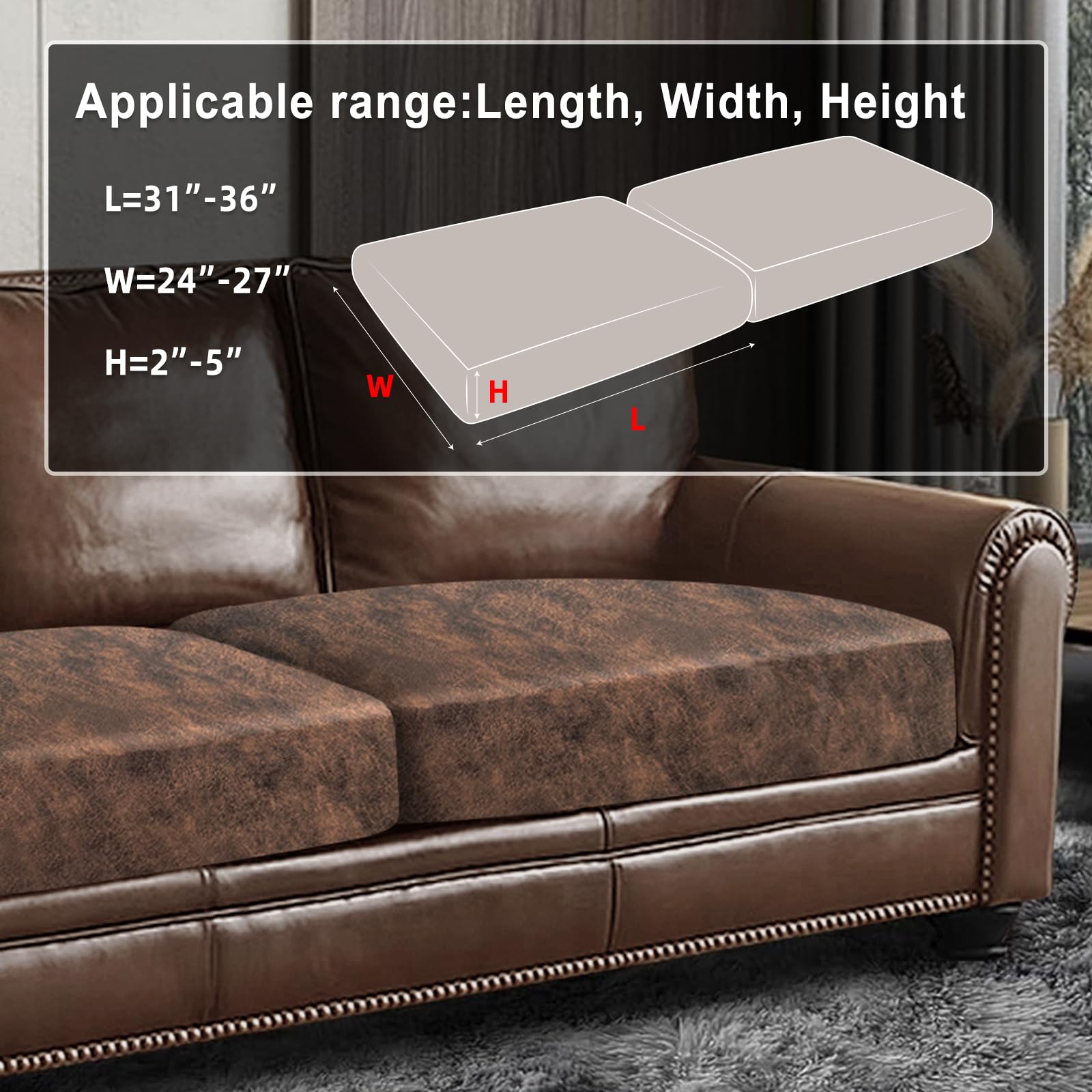ANARACHON Leather Look Couch Cushion Covers Sofa Seat Slipcovers Sets Couches Furniture Protector for Sectional Armchair Loveseat Pets Kids Stretch Spandex Fabric (2 Cushion Sofa, Dark Brown)
