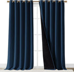 NICETOWN 100% Blackout Blinds, Laundry Room Decor Window Treatment Curtains for Large Patio Sliding Door, Thermal Insulated Moroccan Blue Curtains for Bedroom, Set of 2, 70 inches x 108 inches