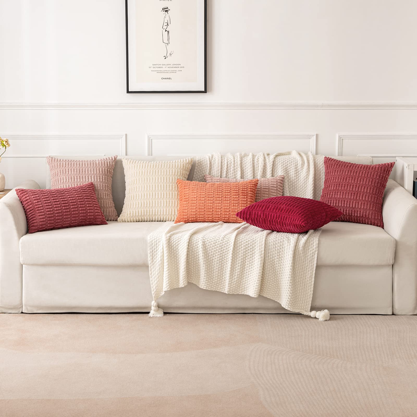 MIULEE Corduroy Decorative Throw Pillow Covers 18x18 Crimson Pack of 2