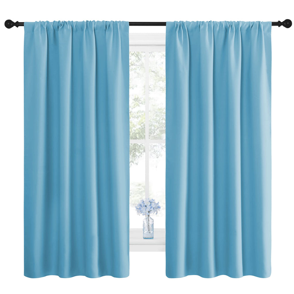 NICETOWN Kitchen Blackout Curtains Panels - Window Treatment Thermal Insulated Room Darkening Rod Pocket Drapes for Bedroom (Teal Blue, Set of 2, 42 by 63 inches Long)