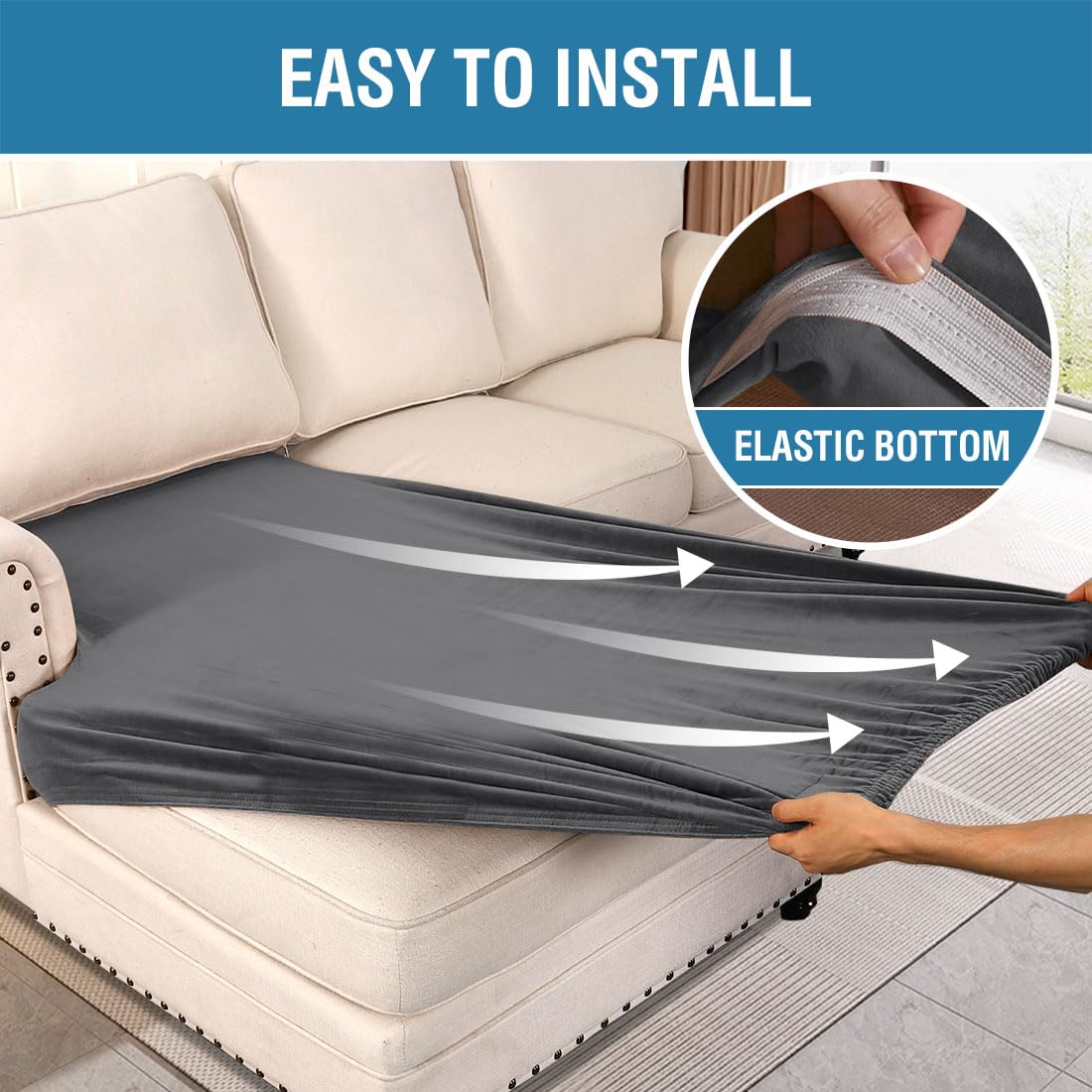 H.VERSAILTEX Velvet Stretch Individual Chaise Cover Sectional Couch Covers for L Shaped Sofa Both Left/Right Furniture Protector Seat Cushion Sofa Cover (1 Piece Chaise Cover, Grey)