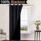 Yakamok 84 Inch Length 100% Blackout Curtains for Bedroom, 2 Thick Layers Thermal Insulated Grommet Total Blackout Drapes with Black Liner for Living Room (52Wx84L,Black, 1 Panel)