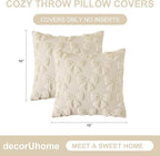 decorUhome Beige Bow Pillow Covers Set of 2 Coquette Aesthetic Cute Preppy Plush Faux Pillowcases for Girly Bedroom or Couch 16x16 Inch