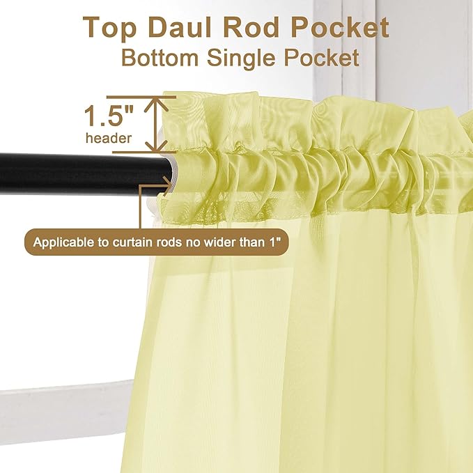 Chyhomenyc Lemon Sheer Curtains 96 inches Long 2 Panels, Light Filtering Soft Airy Solid Elegant Voile Window Treatment Drapes for Bedroom Living Room, 42Wx96L, 8FT L