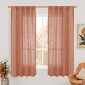 LAMIT Terracotta Linen Semi Sheer Curtains 63 Inch for Bedroom 2 Panels