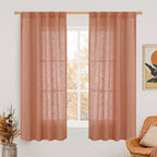 LAMIT Terracotta Linen Semi Sheer Curtains 63 Inch for Bedroom 2 Panels