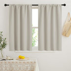 RYB HOME Short Curtains for Bedroom, Room Darkening Insulated Summer Heat Light UV Blocking Energy Saving Drapes for Nursery, Width 34 by Length 45, Natural, Set of 2