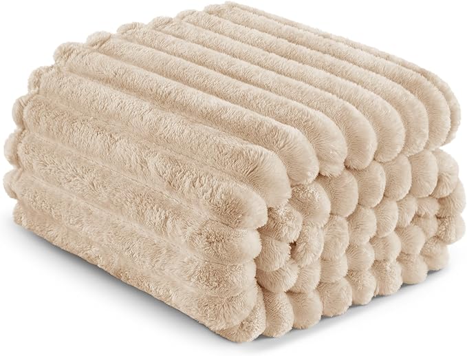 Exclusivo Mezcla Striped Fleece Throw Blanket for Couch, Sofa, Bed, 50"x60"