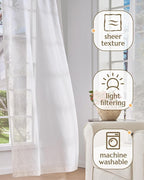 jinchan Belrose Linen Sheer Curtains for Living Room 63 Inch Length Sheer Voile Embroidered Floral Curtains for Bedroom Light Filtering Rod Pocket Window Treatments Farmhouse Decor 2 Panels White