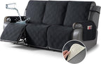 TAOCOCO 100% Waterproof Recliner Sofa Cover Non Slip Couch Cover for 3 Seat Reclining Sofa, Split Reclining Couch Covers 3-Piece with Straps, Washable Sofa Slipcover for Kids Pets(3 Seater, Black)
