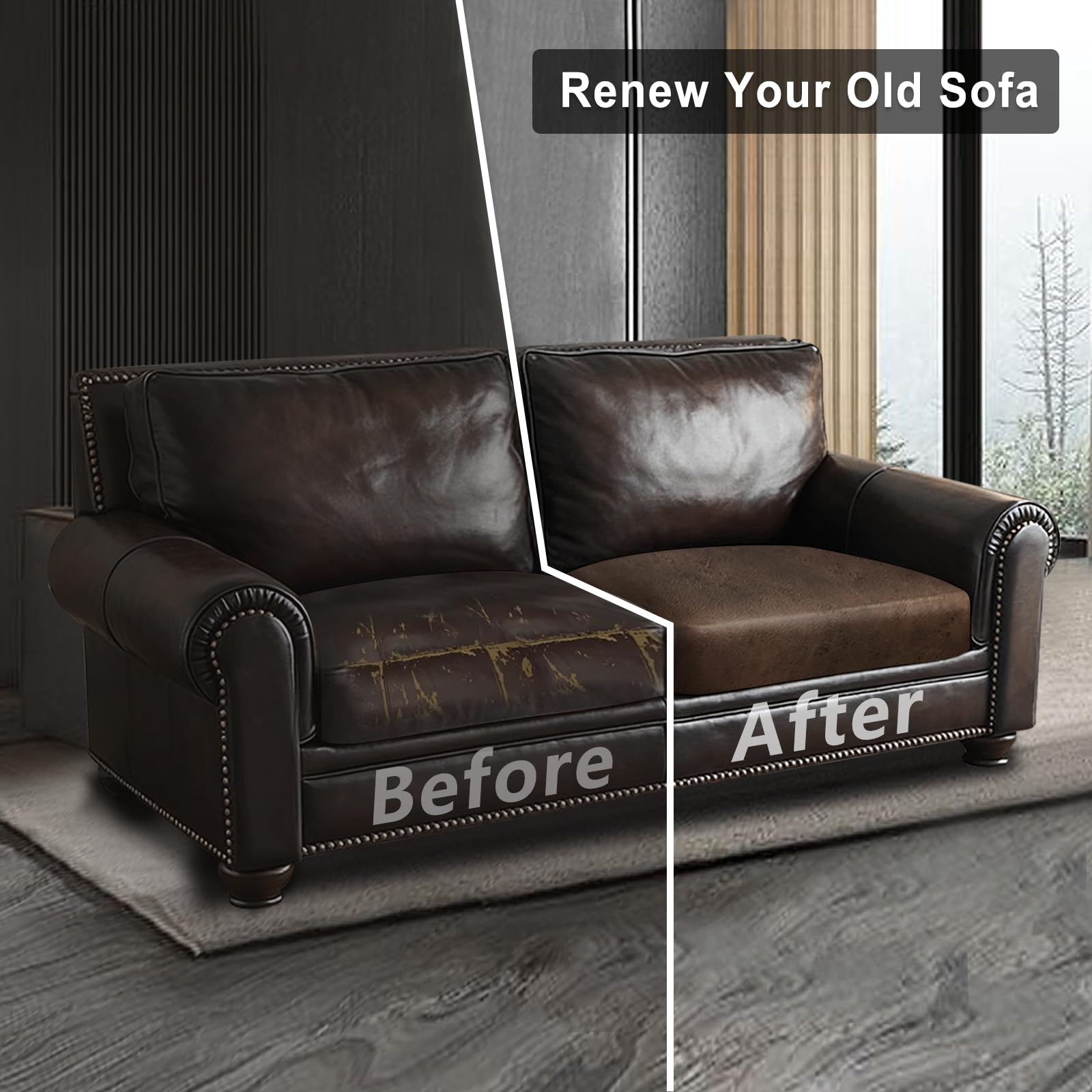 ANARACHON Leather Look Couch Cushion Covers Sofa Seat Slipcovers Sets Couches Furniture Protector for Sectional Armchair Loveseat Pets Kids Stretch Spandex Fabric (2 Cushion Loveseat, Brown)