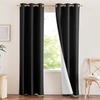 NICETOWN Vintage Open Linen Weave Flax Thermal Curtains, 100% Blackout Curtains 84 inches Long for Dining Room, Soundproof Window Treatment Drapes for Hall Room, Black, 42" Wide Per Panel, Set of 2