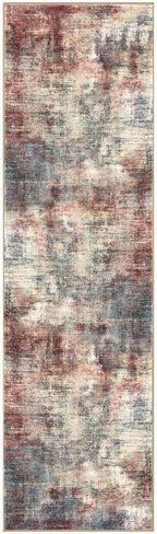 IOHOUZE Abstract Runner Rug 3x10 Ft Washable Runners for Hallways, Non Slip Kitchen Runner Printed Faux Wool Entryway Runner Indoor, Modern Abstract Floor Carpet for Hall Bedroom, Red/Multi