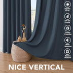 H.VERSAILTEX Primitive Linen Curtains 100% Blackout Curtain Drapes Burlap Fabric Curtains with White Thermal Insulated Liner, Grommet Top Drapes Living Room/Bedroom (2 Panels, 42 x 63 Inch, Navy)