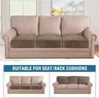 H.VERSAILTEX Velvet Stretch Couch Cushion Cover Plush Cushion Slipcover for Chair Loveseat Sofa Cushion Furniture Protector Seat Cushion Sofa Cover (3 Piece XL Sofa Cushion Covers, Mocha)