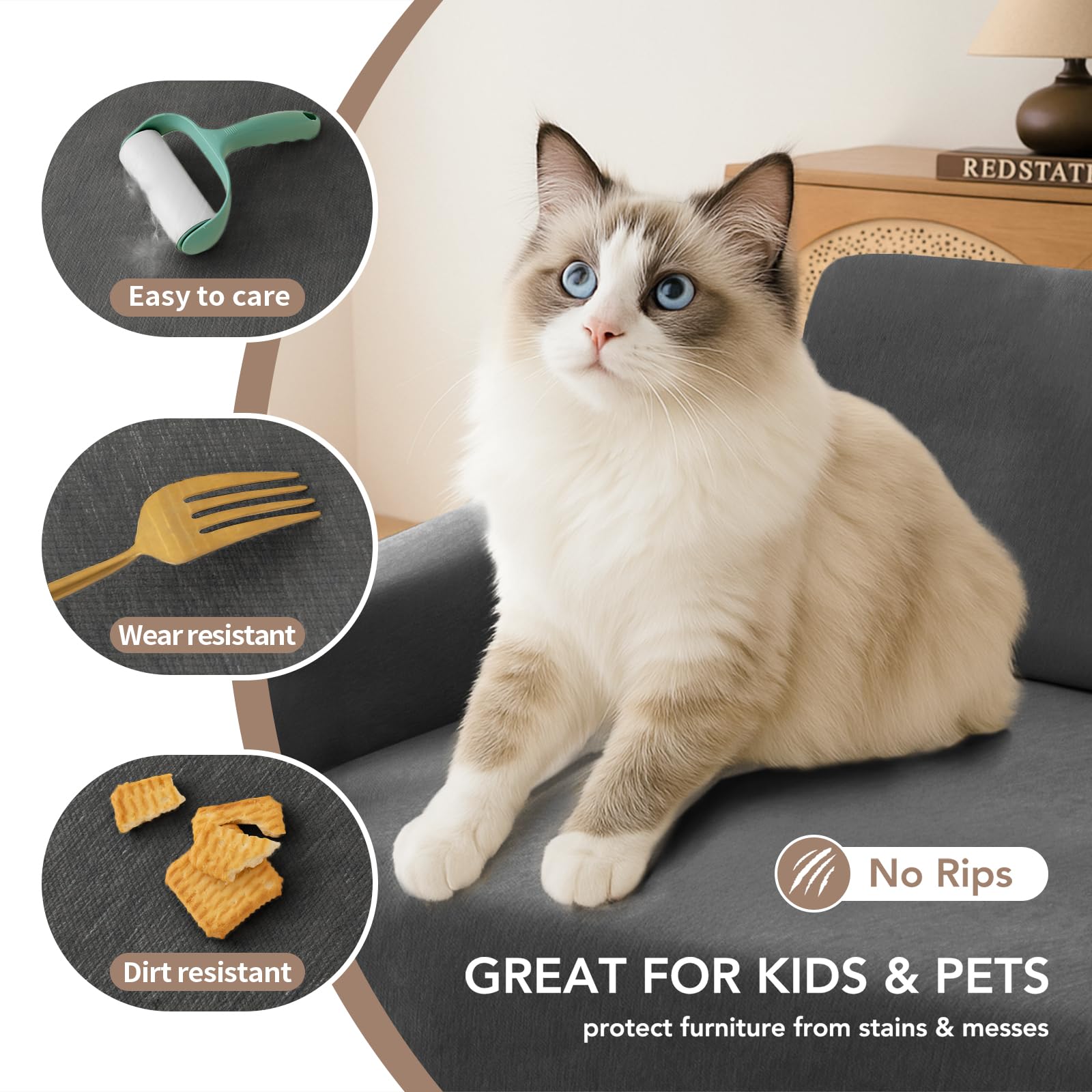 KaviKon Couch Cover for Sofa, Boho Sofa Covers Washable 3 Cushion for Dogs