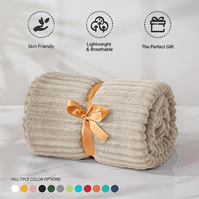 BEDELITE 3D Ribbed Jacquard Linen Blankets Queen Size for Bed, 90x90 Inch