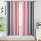 Estelar Textiler Ombre Grey and Pink Blackout Curtains 72 Inch Length 2 Panels, Full Room Darkening Blackout Curtains for Bedroom, Grommet Thermal Insulated Gradient Drapes for Kids Room, 52x72 Inch